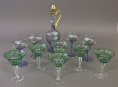 Venetian glass ewer, 10h, and four