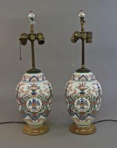 Pair of French Quimper vase lamps, 20th