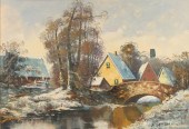 Oil on canvas depicting a winter scene