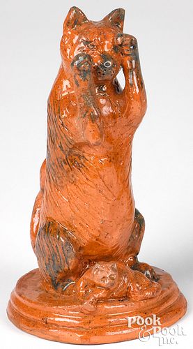 REDWARE FIGURE OF A REARING CATRare 311418