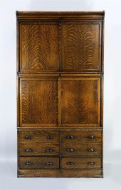 GLOBE FOUR PART STACKED OAK CABINET,