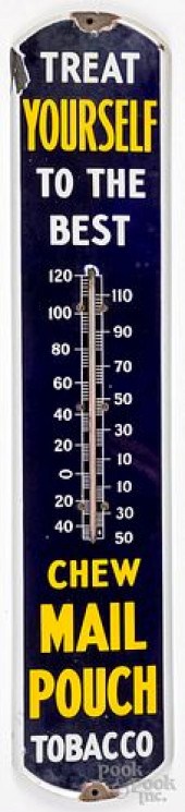 MAIL POUCH PORCELAIN ADVERTISING THERMOMETER,