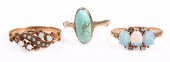 (3) Antique gold rings to include opal