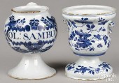 ENGLISH BLUE AND WHITE DELFT JAR AND