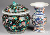 CHINESE PORCELAIN COVERED URN AND VASEChinese