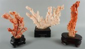 THREE CHINESE CORAL FIGURES OF MEIRENTHREE