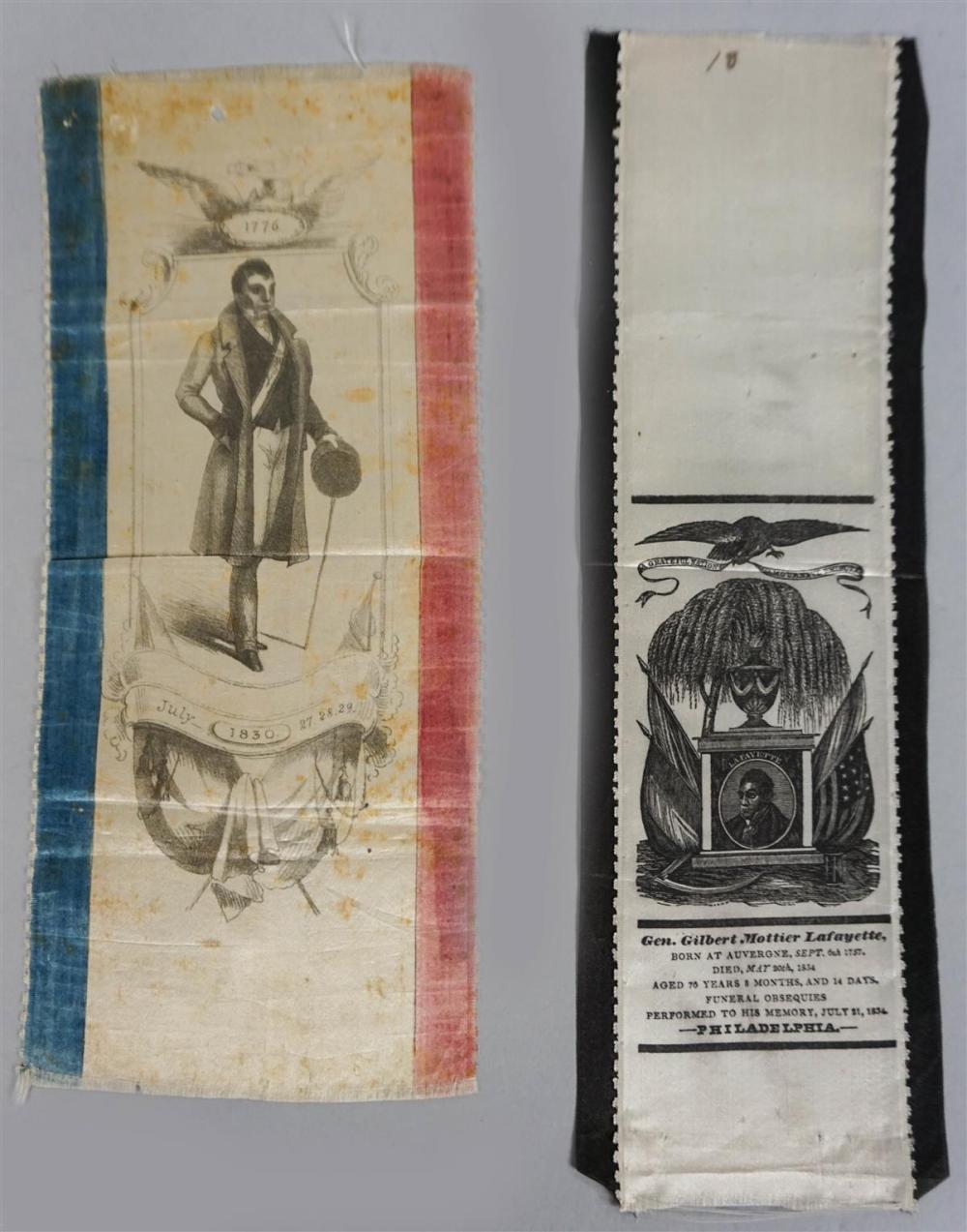 TWO COMMEMORATIVE MOURNING SILKS