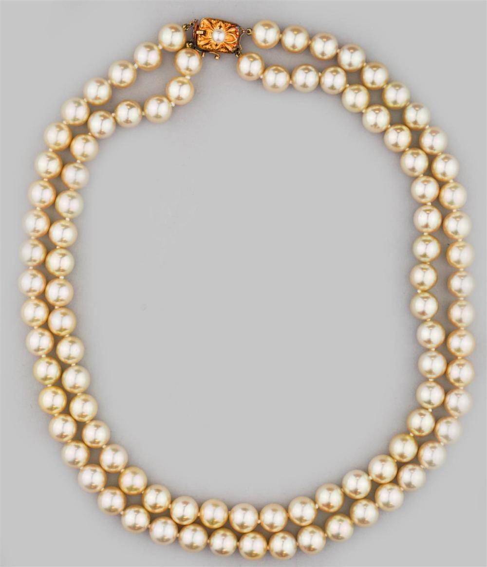 18K YELLOW GOLD DOUBLE STRAND CULTURED 3138fa