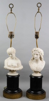 TWO ENGLISH PARIAN BUSTS OF WOMEN MOUNTED