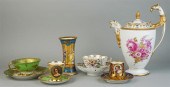 GROUP SIX DRESDEN TEA AND CABINET ARTICLES,