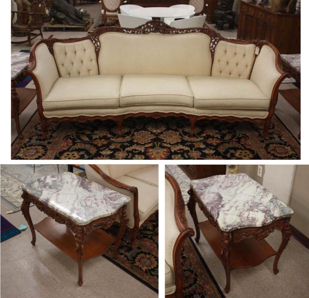 LOUIS XV STYLE SOFA AND END TABLE 3142ca