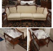 LOUIS XV STYLE SOFA AND END TABLE SET,