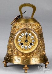 FRENCH BRASS BELL NOVELTY CLOCK, EARLY