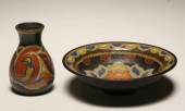 Gouda Dutch art pottery vase and bowl;