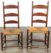 TWO SHAKER SIDE CHAIRS, IN OLD FINISH.Two