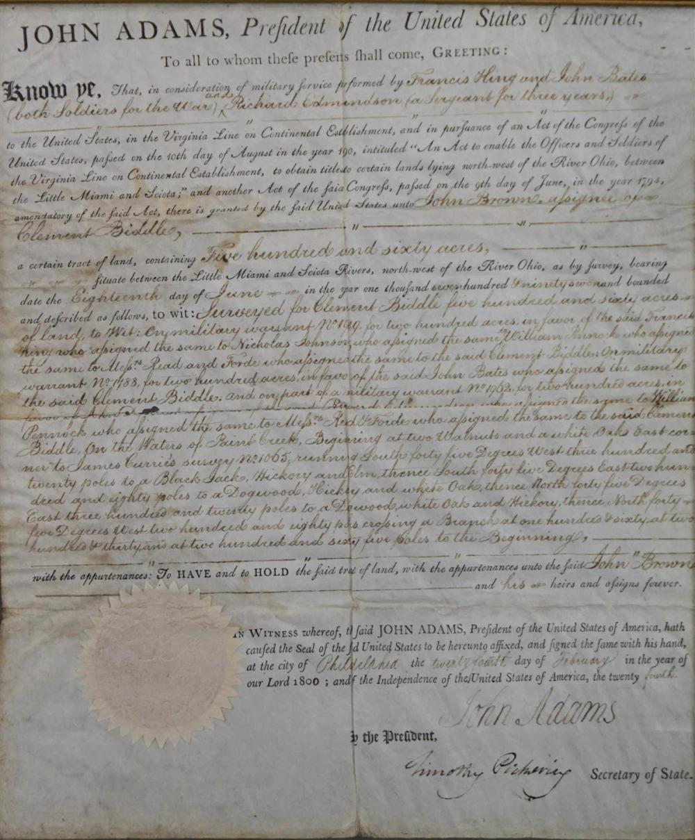 JOHN ADAMS LAND GRANT SIGNED AS 312bfd