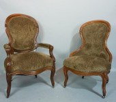TWO VICTORIAN WALNUT PARLOR CHAIRSTWO
