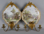 PAIR OF GILT MOUNTED PICTORIAL CONTINENTAL