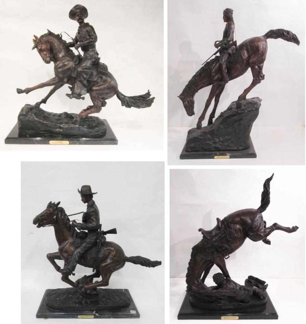 FOUR WESTERN BRONZE HORSE AND RIDER 3159ec