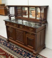 VICTORIAN CARVED WALNUT MARBLE-TOP SIDEBOARD,