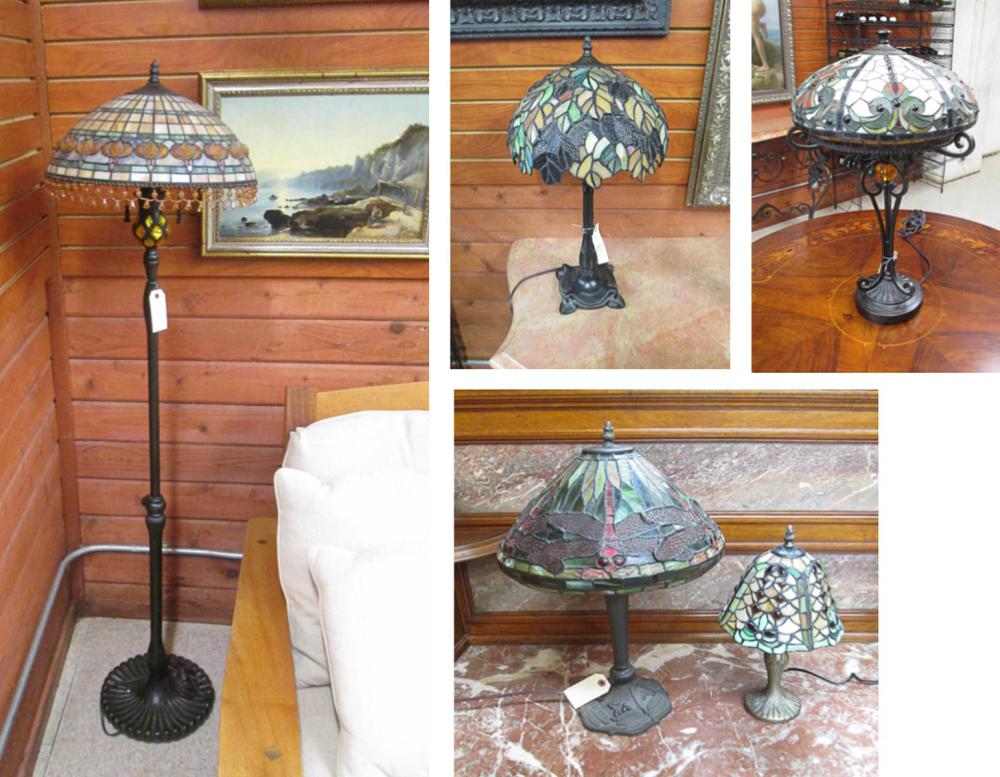 FIVE TIFFANY INSPIRED LAMPS WITH 316042