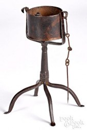 IRON AND COPPER KETTLE LAMP, EARLY 19TH