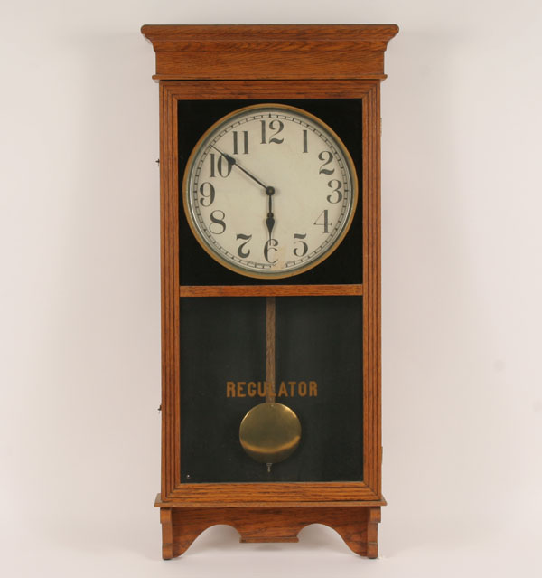 Sessions oak case regulator wall clock; gold