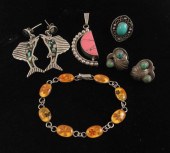 SEVEN ARTICLES OF MEXICO SILVER JEWELRY,
