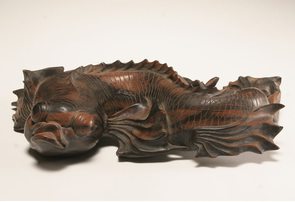 Asian hand carved wooden koi figure  4f0d5