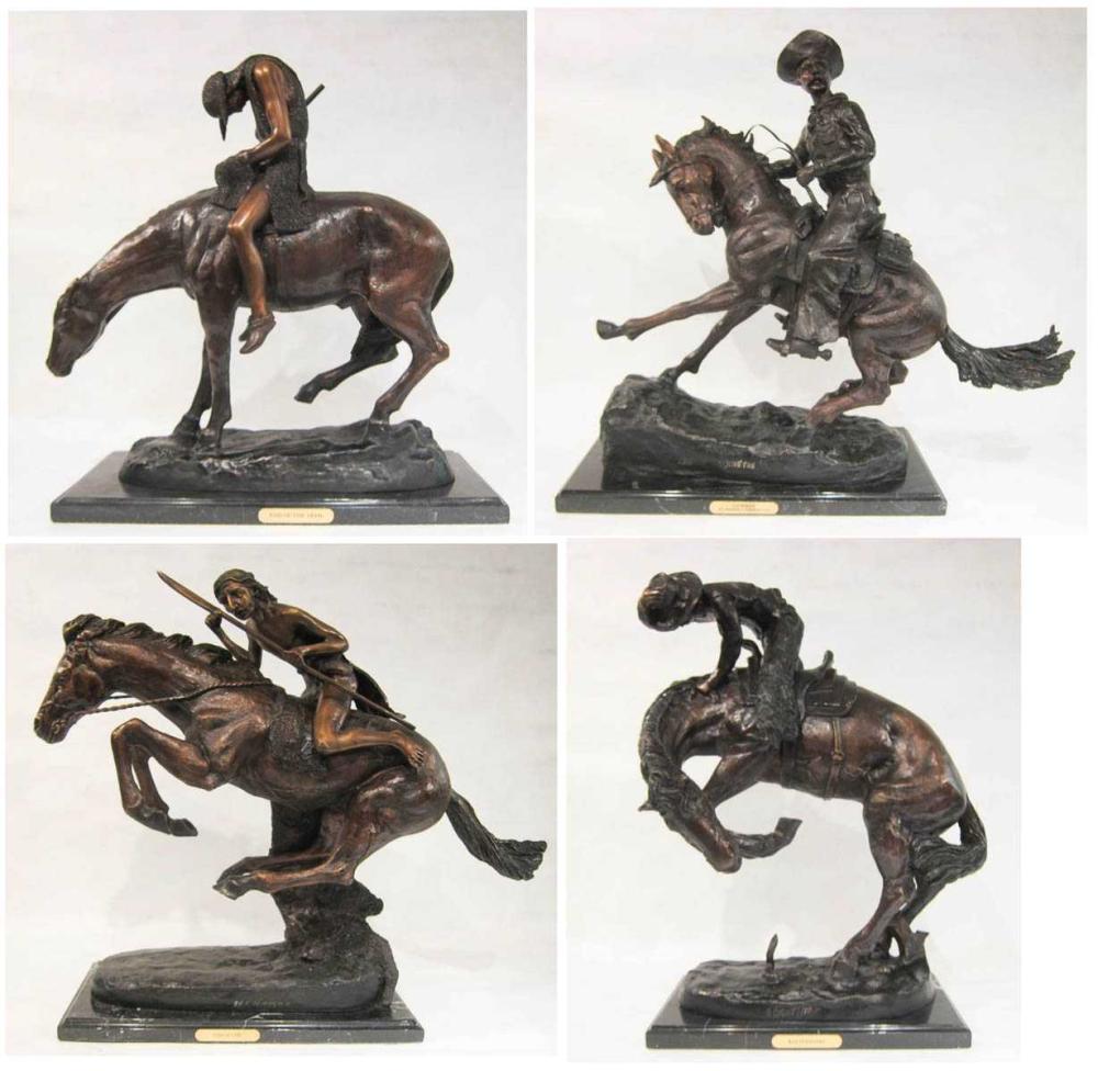 FOUR WESTERN BRONZE HORSE AND RIDER 316abe