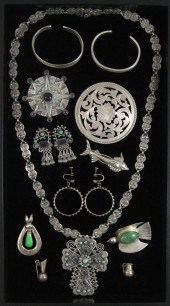 TWELVE ARTICLES OF MEXICO SILVER JEWELRY: