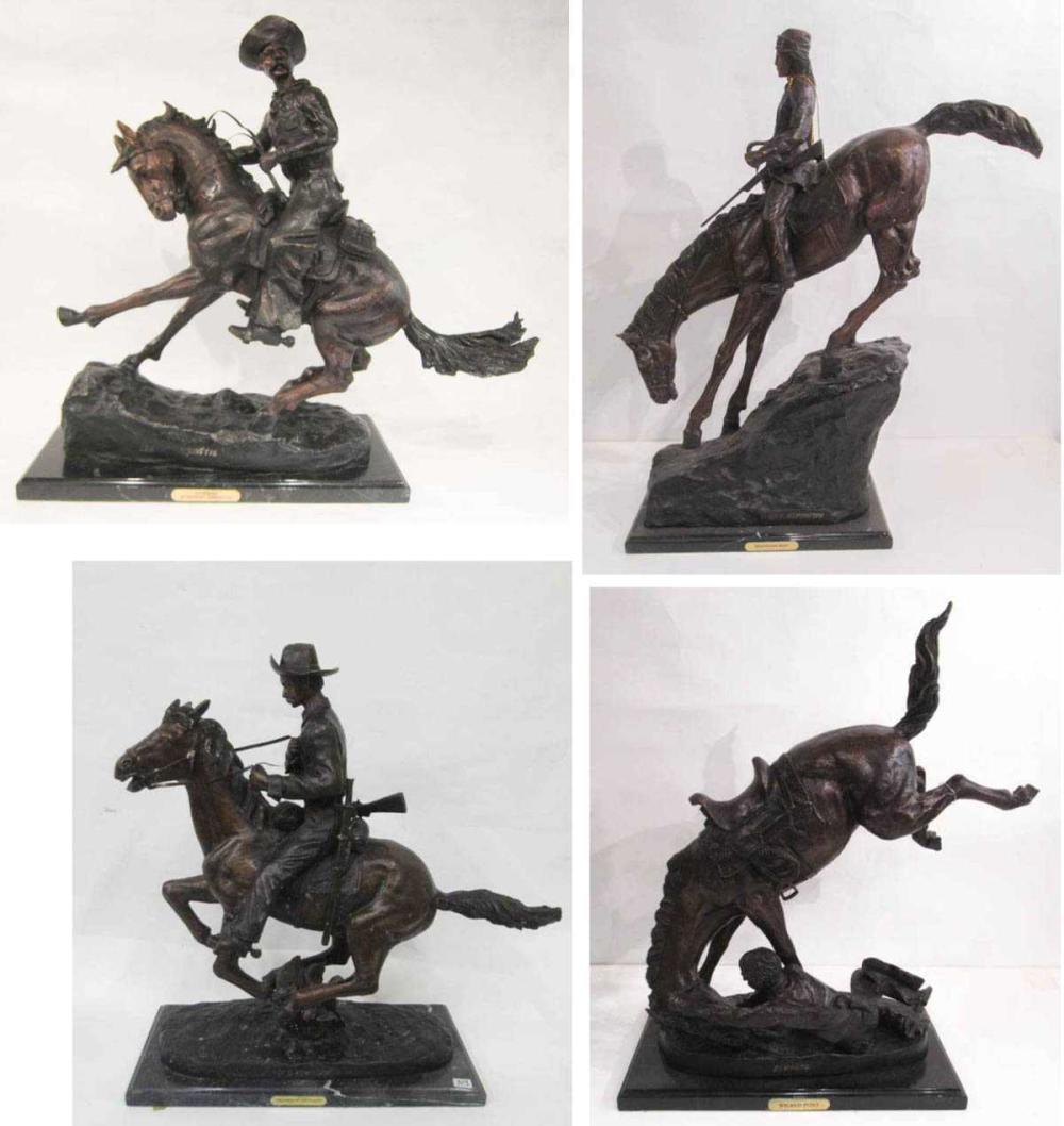 FOUR WESTERN BRONZE HORSE AND RIDER 314d8c
