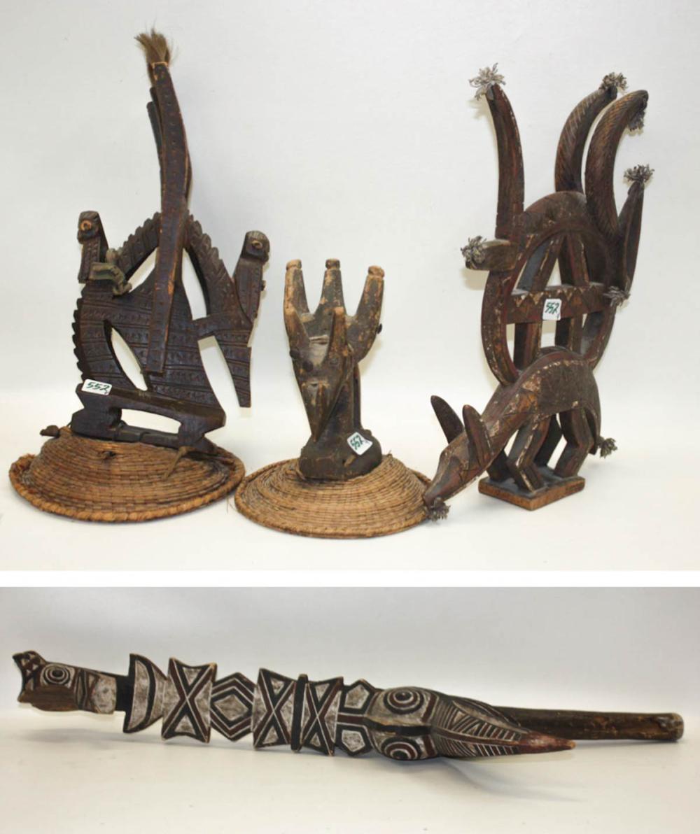 FOUR AFRICAN TRIBAL WOOD HEADCRESTS  3150a9