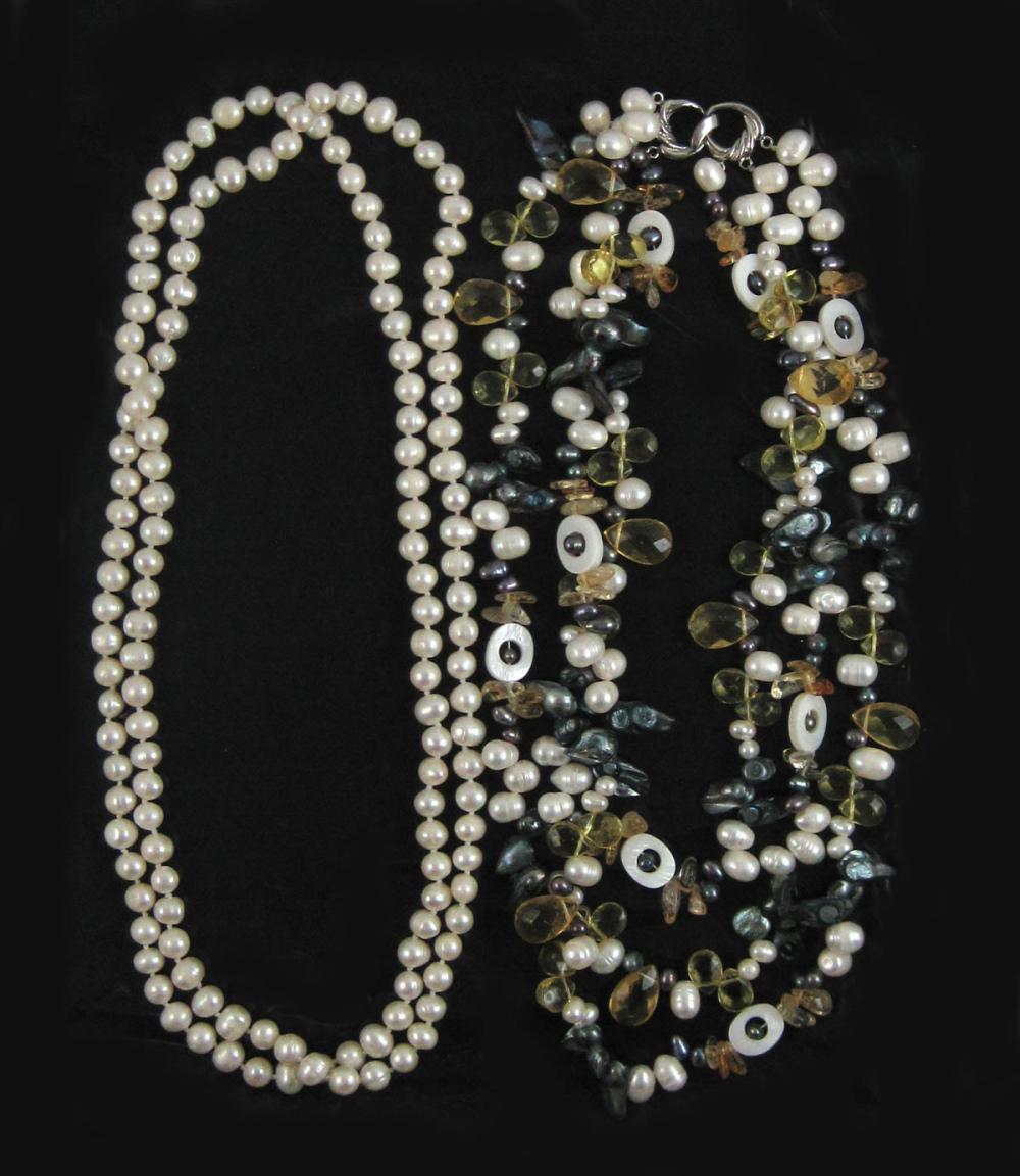 TWO BAROQUE WHITE PEARL NECKLACES  3152ff