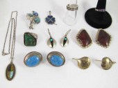 TEN PIECE COLLECTION OF SILVER JEWELRY,