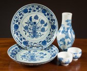 FIVE CHINESE BLUE AND WHITE PORCELAINS,