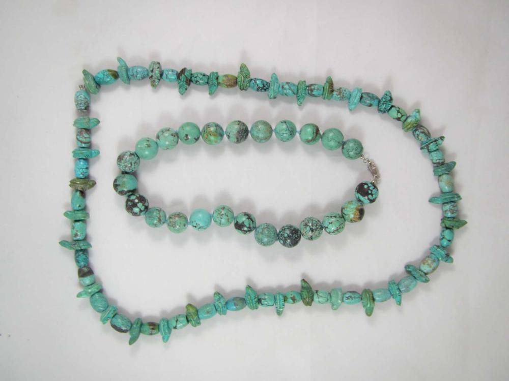 TWO HEAVY TURQUOISE BEAD NECKLACES  31547d