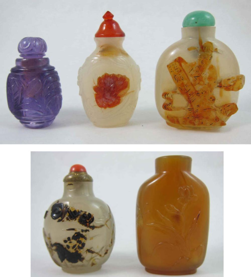 FIVE CHINESE HARDSTONE SNUFF BOTTLES  315664