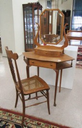 AN OAK CORNER DRESSING TABLE WITH CHAIR,