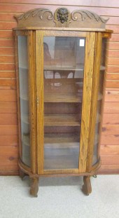 ANTIQUE OAK AND CURVED GLASS CHINA CABINET,