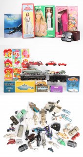 Toy train, doll and star wars grouping