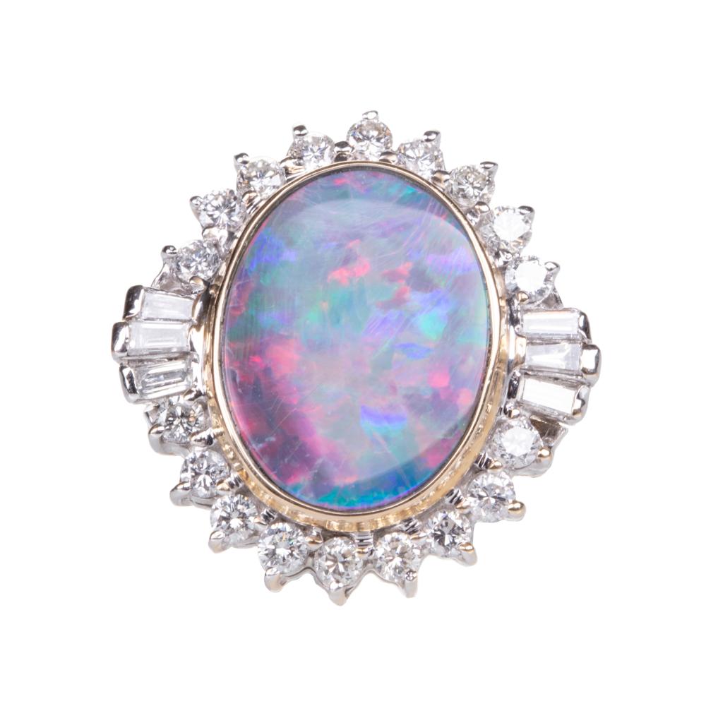 14 KT YELLOW GOLD OPAL AND DIAMOND 3182bc