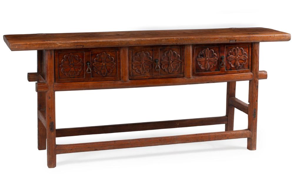 FRENCH PROVINCIAL CARVED OAK CONSOLE 3183a2