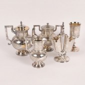 Five pieces Aesthetic silverplate, engraved