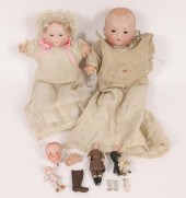 Lot six bisque/porcelain dolls; Armand