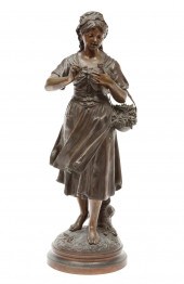 FRENCH BRONZE FIGURE OF A WOMAN FEEDING