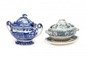 TWO ENGLISH TRANSFERWARE COVERED SUACE