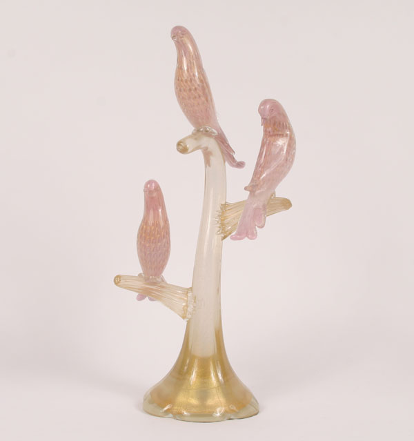 Murano Art Glass Perched Pink Birds 4f43c