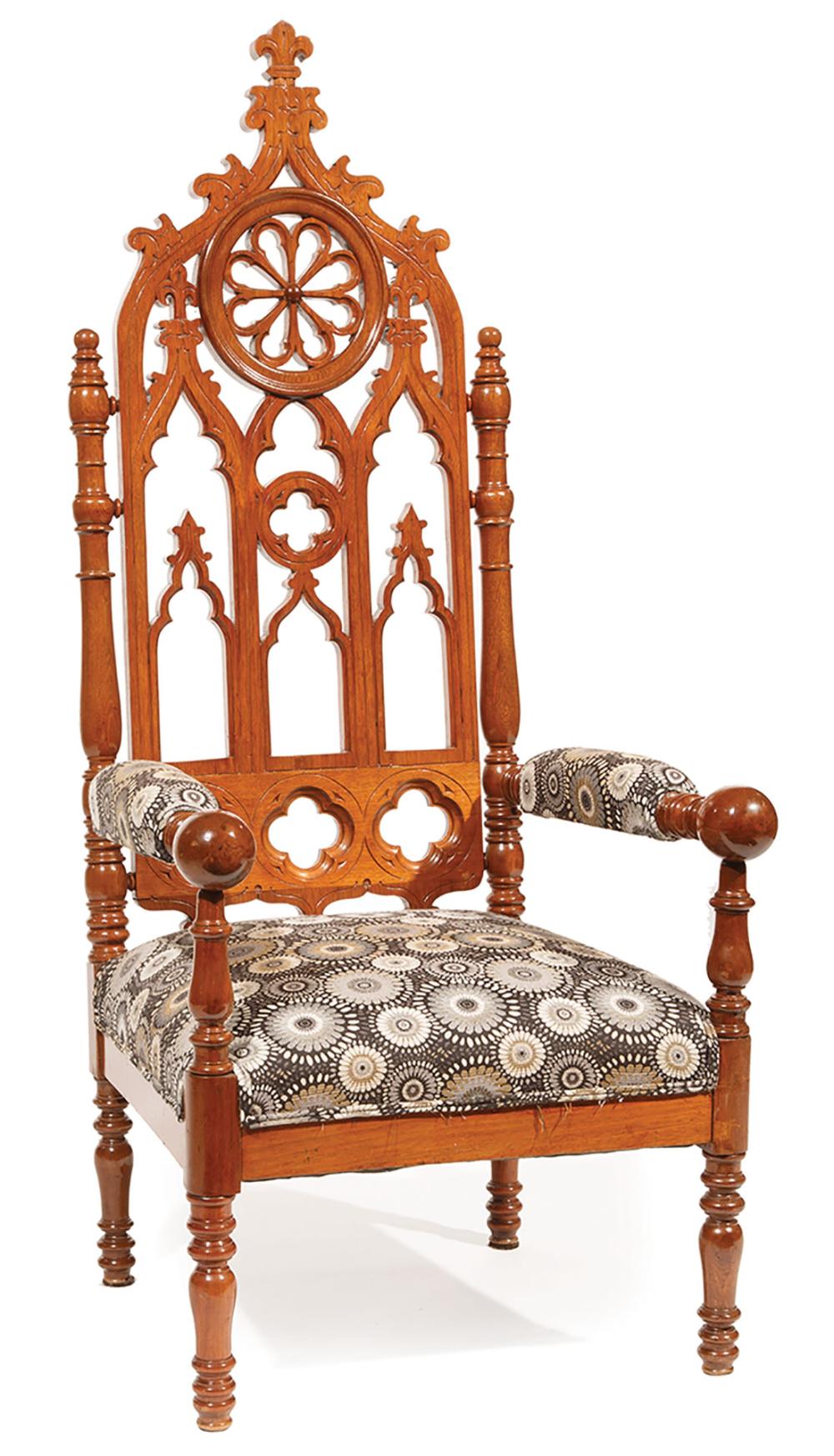GOTHIC CARVED MAHOGANY ARMCHAIRAmerican 31933d