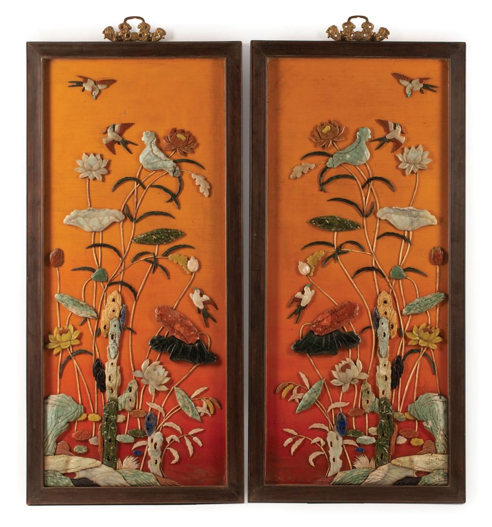 CHINESE EMBELLISHED LACQUER PANELSPair 3193de